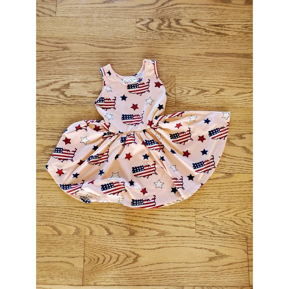 Dot Dot Smile Patriotic Stars and Stripes Sleeveless Tank Dress GUC 12-24M